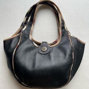 Burberry Black Leather Handbag with signature brown trim